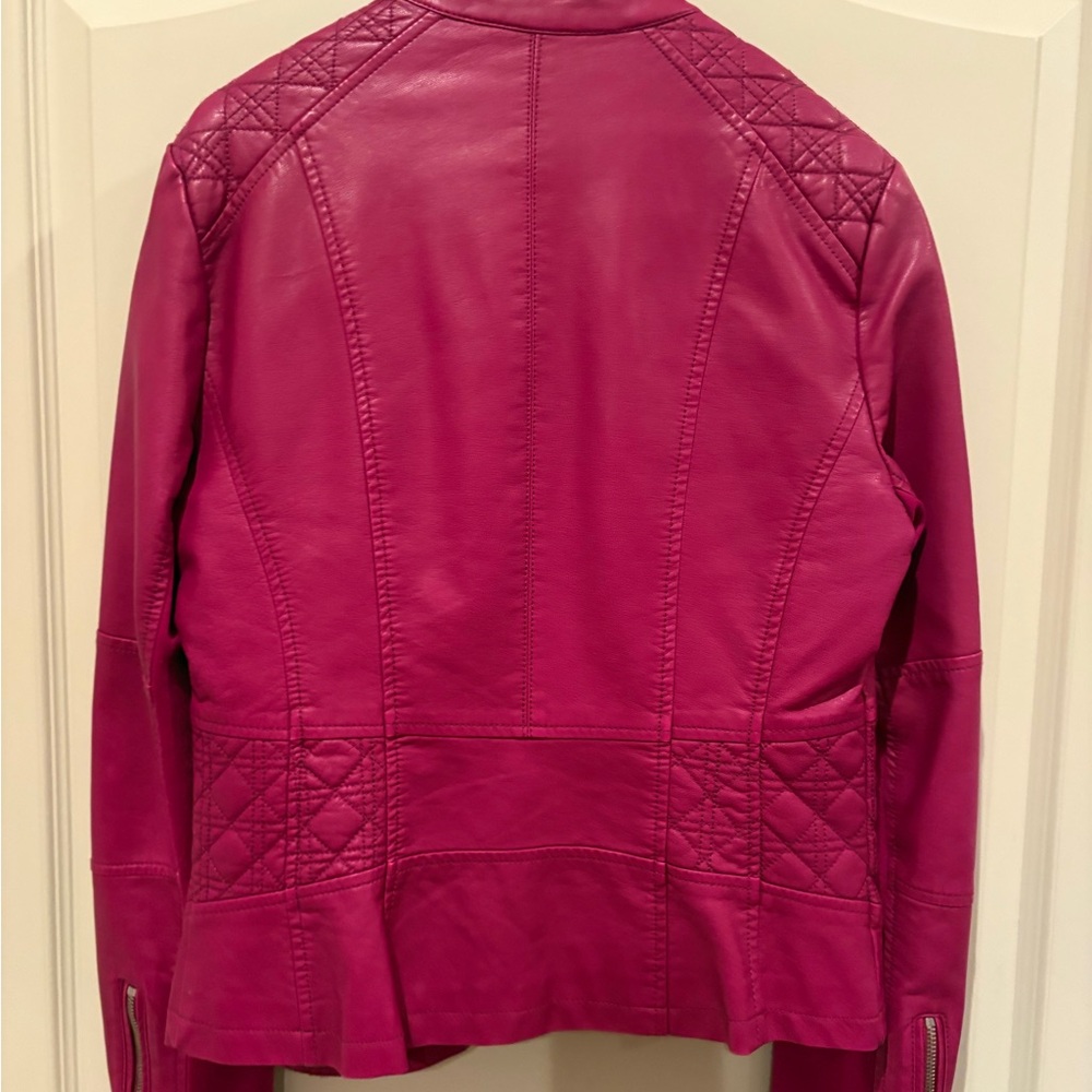 Black Rivet Fuchsia Leather Jacket - Picture 5 of 6